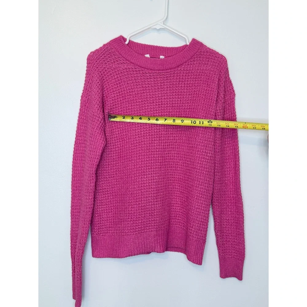 Time and Tru Pink Waffle Knit Crew Neck Sweater‎ Womens XS Magenta Pullover